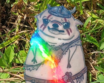 Barbarian Chihuahua Sticker – Holographic Warrior Dog Vinyl Decal for Laptop & Gifts*Hand Cut*