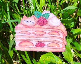 Holographic Sticker ~ Cat Cake Sticker UV/WEATHERPROOF & WATERPROOF outdoor/indoor*Hand Cut*