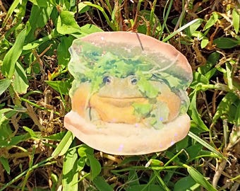 Burger Frog Sticker – Holographic Hidden Critter Autumn Vinyl Decal*Hand Cut*