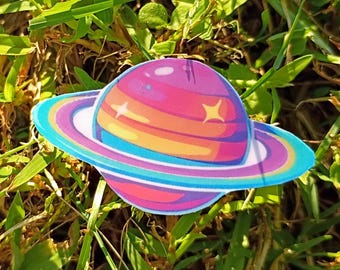 Holographic Planet Sticker – Rainbow Vinyl Space Decal for Laptop & Gifts*Hand Cut*