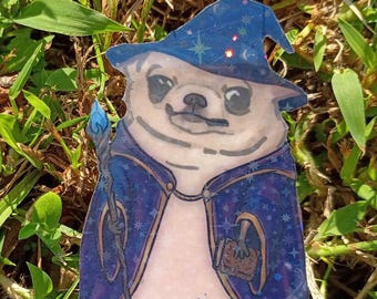 Wizard Chihuahua Sticker – Holographic Vinyl Magic Dog Decal for Laptop & Gifts*Hand Cut*