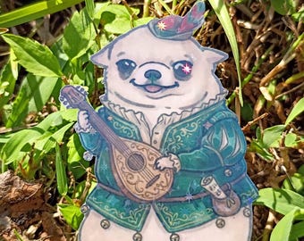 Chihuahua Bard Sticker – Holographic Stars, Lute Player Decal (Weatherproof Vinyl)*Hand Cut*