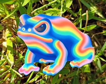 Rainbow Frog Sticker – Holographic Autumn Forest Vinyl Decal*Hand Cut*