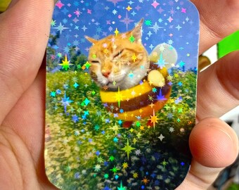 Bee Cat Sticker~ UV/WEATHERPROOF & WATERPROOF outdoor/indoor*Hand Cut*