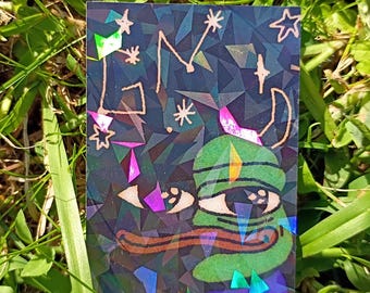 Holographic Frog Sticker – Cosmic Vinyl Decal for Laptop, Water Bottle, Gift*Hand Cut*