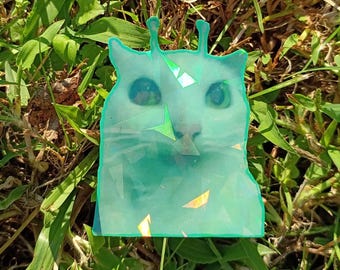 Holographic Alien Cat Sticker – Weatherproof Vinyl Decal (Zarn)*Hand Cut*