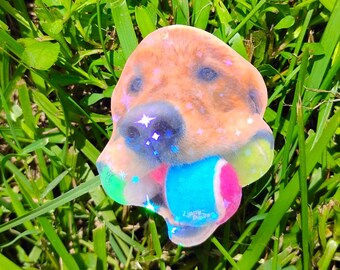 Holographic Sticker ~ Goldy with Tennis Balls Sticker UV/WEATHERPROOF & WATERPROOF outdoor/indoor*Hand Cut*