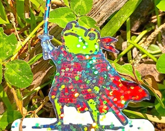 Sparkling Holographic Frog Samurai Sticker UV/WEATHERPROOF & WATERPROOF outdoor/indoor*Hand Cut*