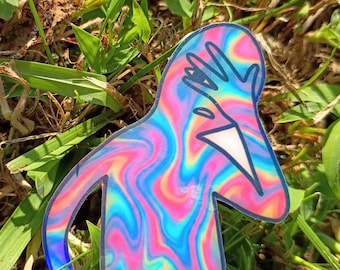 Psychedelic Alien Sticker – Holographic Autumn Rainbow Alien Decal*Hand Cut*