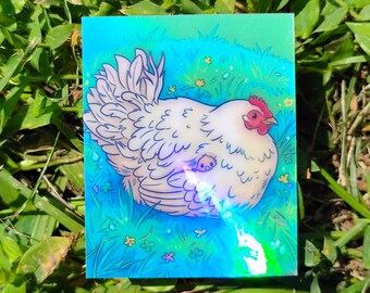 Holographic Sticker ~ Chicken Sticker UV/WEATHERPROOF & WATERPROOF outdoor/indoor*Hand Cut*