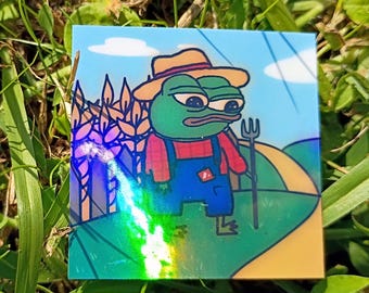 Farmer Frog Sticker – Holographic Autumn Harvest Decal*Hand Cut*