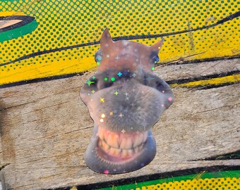 Holographic Sticker ~ Goofy Horse Sticker UV/WEATHERPROOF & WATERPROOF outdoor/indoor*Hand Cut*
