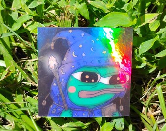 Holographic Sticker ~ Wizard Pepe Sticker UV/WEATHERPROOF & WATERPROOF outdoor/indoor*Hand Cut*