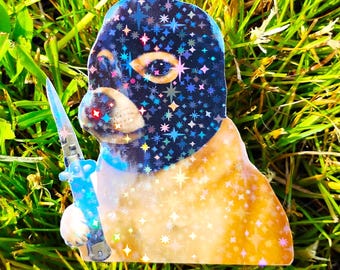 Doggo with Skimask Sticker UV/WEATHERPROOF & WATERPROOF outdoor/indoor*Hand Cut*