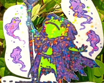 Shimmering Holographic Frog Summoner Sticker UV/WEATHERPROOF & WATERPROOF outdoor/indoor*Hand Cut*
