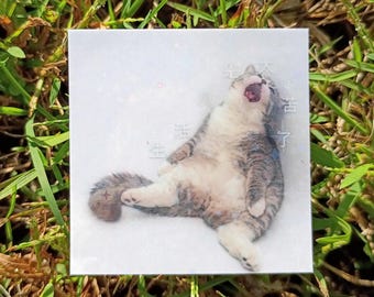 Overwhelmed Cat Sticker – Holographic Autumn Cozy Cat Decal*Hand Cut*