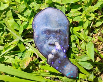 Holographic Sticker ~ Monkey Picking Nose Sticker UV/WEATHERPROOF & WATERPROOF outdoor/indoor*Hand Cut*