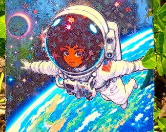 Sparkling Holographic Space Lady Sticker UV/WEATHERPROOF & WATERPROOF outdoor/indoor*Hand Cut*