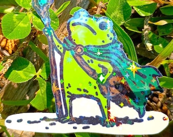 Sparkling Holographic Frog Summoner Sticker UV/WEATHERPROOF & WATERPROOF outdoor/indoor*Hand Cut*