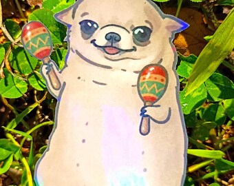 Rainbow Holographic Dancing Maracas Chihuahua Sticker UV/WEATHERPROOF & WATERPROOF outdoor/indoor*Hand Cut*