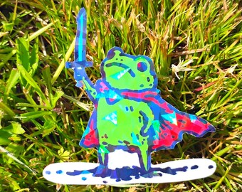 Gem Holographic Hero Frog UV/WEATHERPROOF & WATERPROOF outdoor/indoor*Hand Cut*
