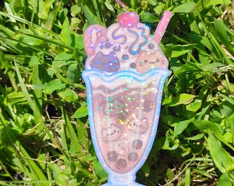 Holographic Sticker ~ Cat Sundae Sticker UV/WEATHERPROOF & WATERPROOF outdoor/indoor*Hand Cut*