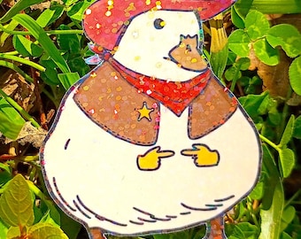 Sparkling Holographic Cowboy Duck Sticker UV/WEATHERPROOF & WATERPROOF outdoor/indoor*Hand Cut*