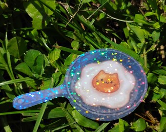 Holographic Sticker ~ Egg Cat Sticker UV/WEATHERPROOF & WATERPROOF outdoor/indoor*Hand Cut*