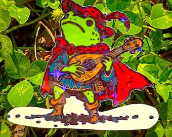 Sparkling Holographic Bard Frog Sticker UV/WEATHERPROOF & WATERPROOF outdoor/indoor*Hand Cut*