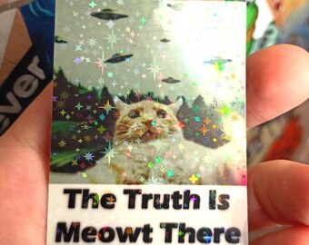 UFO Cat Sticker – Holographic Autumn Meowt There Decal*Hand Cut*