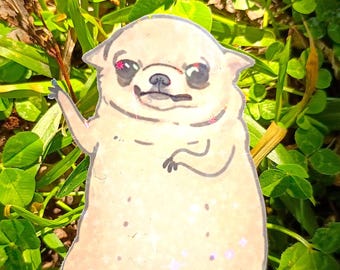 Sparkling Holographic Cartoon Chihuahua Sticker UV/WEATHERPROOF & WATERPROOF outdoor/indoor*Hand Cut*