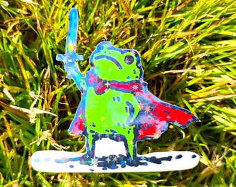 Heroic Frog Sticker – Autumn Brave Frog Sword Decal*Hand Cut*