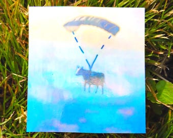 Parachuting Cow Sticker – Autumn Sky Cow Funny Decal*Hand Cut*