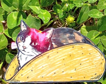 Rainbow Holographic Taco Cat Sticker UV/WEATHERPROOF & WATERPROOF outdoor/indoor*Hand Cut*