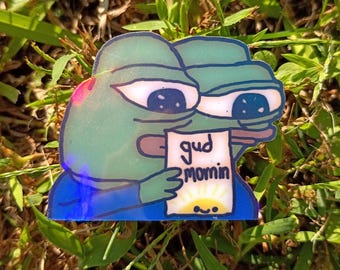 Morning Frog Sticker – Holographic Cozy Autumn Vinyl Decal*Hand Cut*