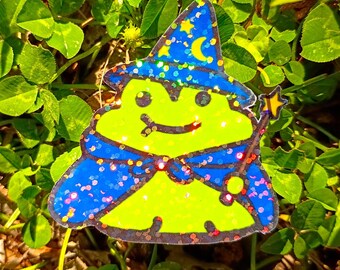 Sparkling Holographic Wizard Frog Sticker UV/WEATHERPROOF & WATERPROOF outdoor/indoor*Hand Cut*