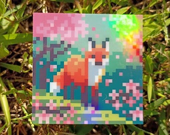 Pixel Fox Sticker – Holographic Autumn Retro Fox Decal*Hand Cut*