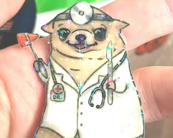 Handmade Doctor Dog Sticker – Autumn Medical Pup Decal (UV Weatherproof)*Hand Cut*