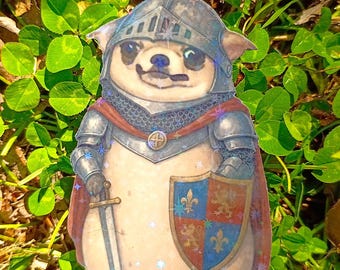 Sparkling Holographic Knight Chihuahua Sticker UV/WEATHERPROOF & WATERPROOF outdoor/indoor
