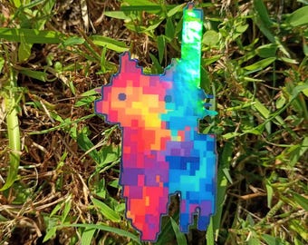 Pixel Cat Sticker – Holographic Autumn Pixel Art Decal*Hand Cut*