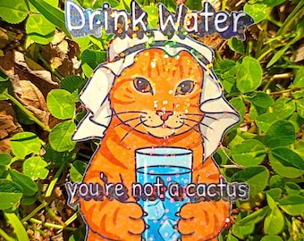 Sparkling Holographic Cat Water Bottle Sticker UV/WEATHERPROOF & WATERPROOF outdoor/indoor*Hand Cut*