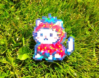 Holographic Sticker ~ Pixel Cat Sticker UV/WEATHERPROOF & WATERPROOF outdoor/indoor*Hand Cut*
