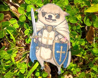 Sparkling Holographic Paladin Chihuahua Sticker UV/WEATHERPROOF & WATERPROOF outdoor/indoor*Hand Cut*