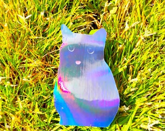 Rainbow Holographic Cat Sticker UV/WEATHERPROOF & WATERPROOF outdoor/indoor*Hand Cut*