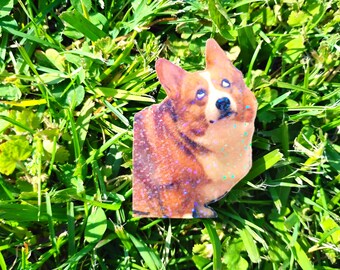 Holographic Sticker ~ Corgy Dog Sticker UV/WEATHERPROOF & WATERPROOF outdoor/indoor*Hand Cut*