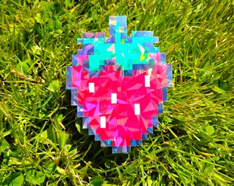 Holographic Sticker ~ Pixel Strawberry Sticker UV/WEATHERPROOF & WATERPROOF outdoor/indoor*Hand Cut*