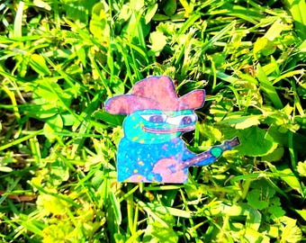 Holographic Sticker ~ Country Pepe Sticker UV/WEATHERPROOF & WATERPROOF outdoor/indoor*Hand Cut*