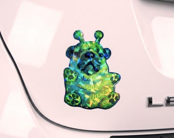 Holographic Alien Pug Dog Sticker: Weatherproof Vinyl Decal for Laptops, Cars*Hand Cut*
