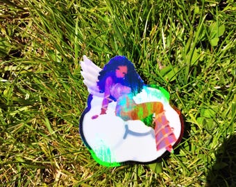 Holographic Sticker ~ Angel Lady Sticker UV/WEATHERPROOF & WATERPROOF outdoor/indoor*Hand Cut*
