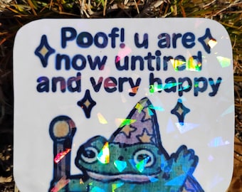Holographic Sticker ~ Frog Wizard by Popcornpunk Sticker UV/WEATHERPROOF & WATERPROOF outdoor/indoor*Hand Cut*